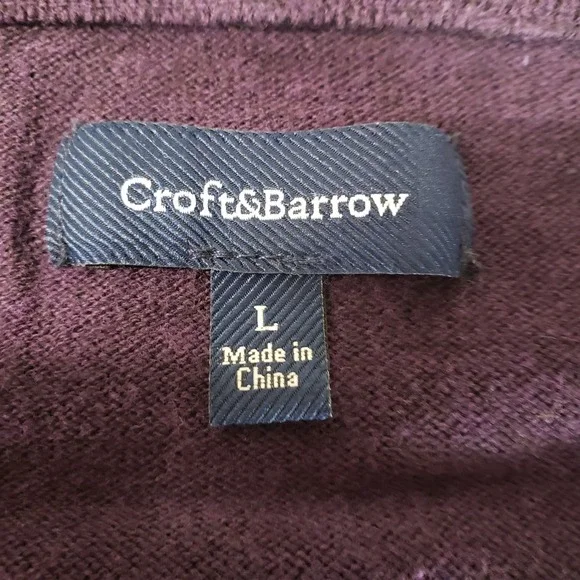 Croft & Barrow Argyle V Neck Sweater Mens Large Purple Grey Cotton Blend Knit - Picture 4 of 6